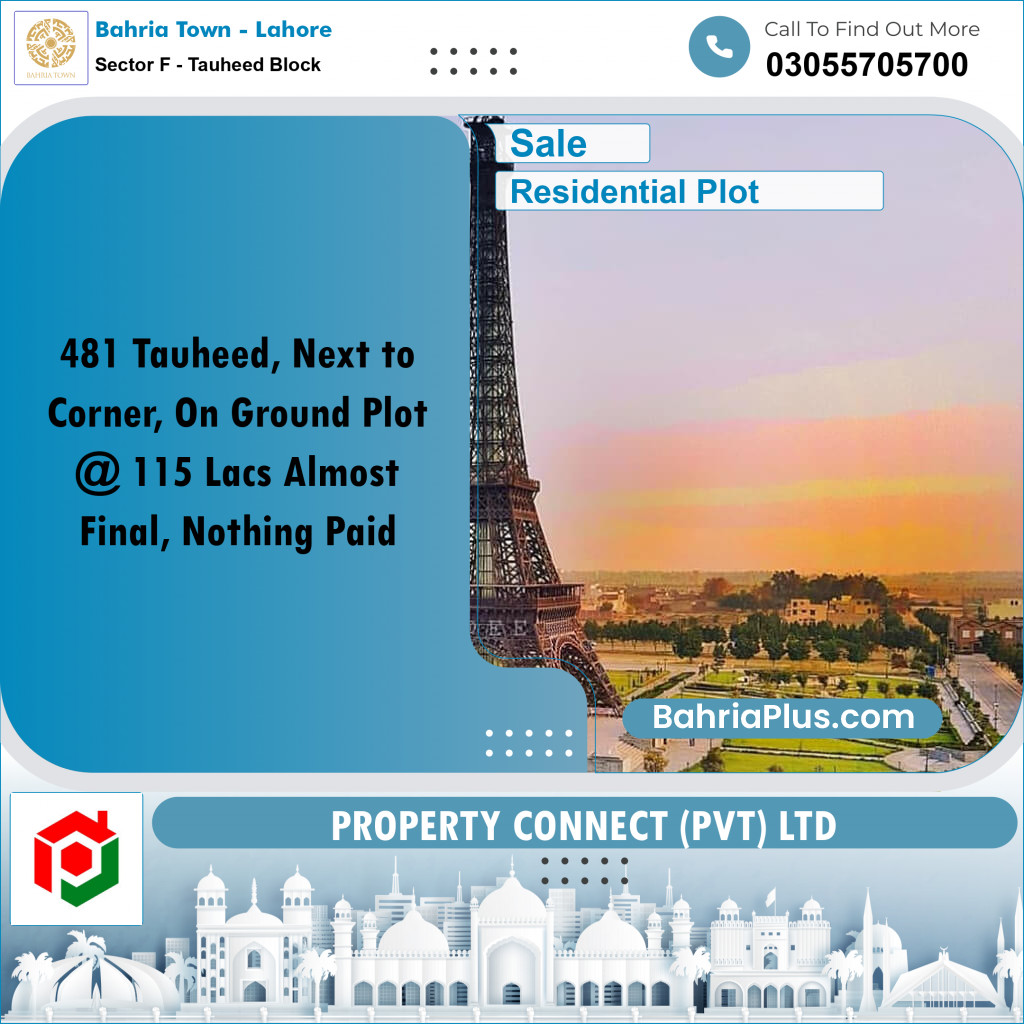 10 Marla Residential Plot for Sale in Sector F - Tauheed Block -  Bahria Town, Lahore - (BP-264822)