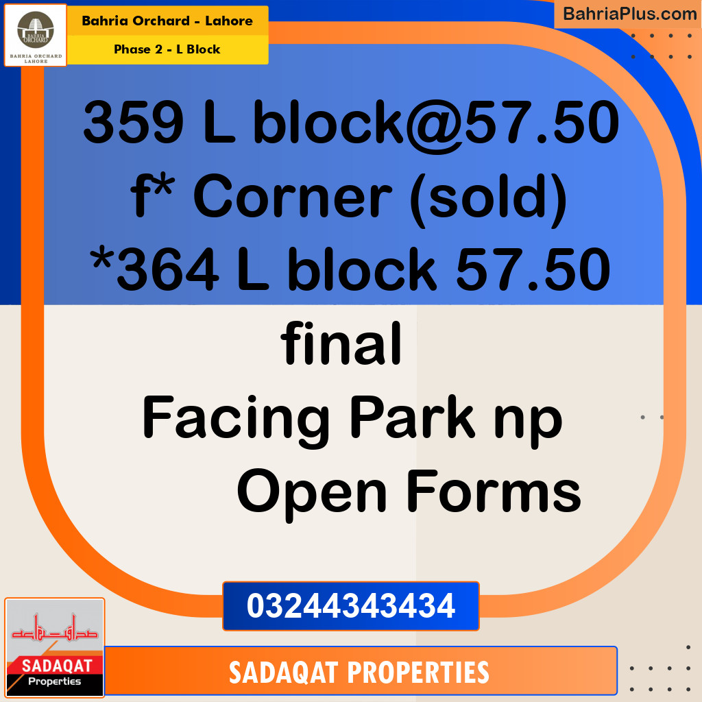 5 Marla Residential Plot for Sale in Phase 2 - L Block -  Bahria Orchard, Lahore - (BP-264830)