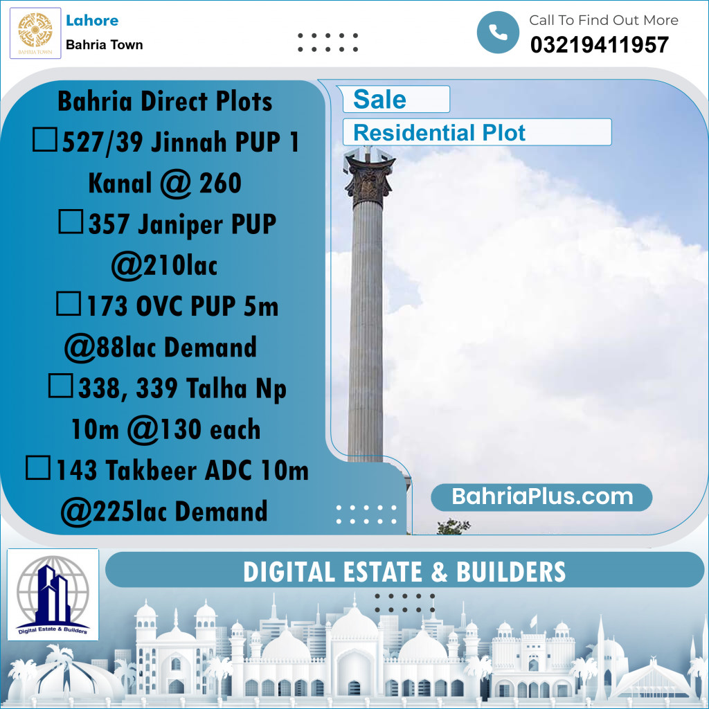 Residential Plot for Sale in Bahria Town, Lahore - (BP-264852)