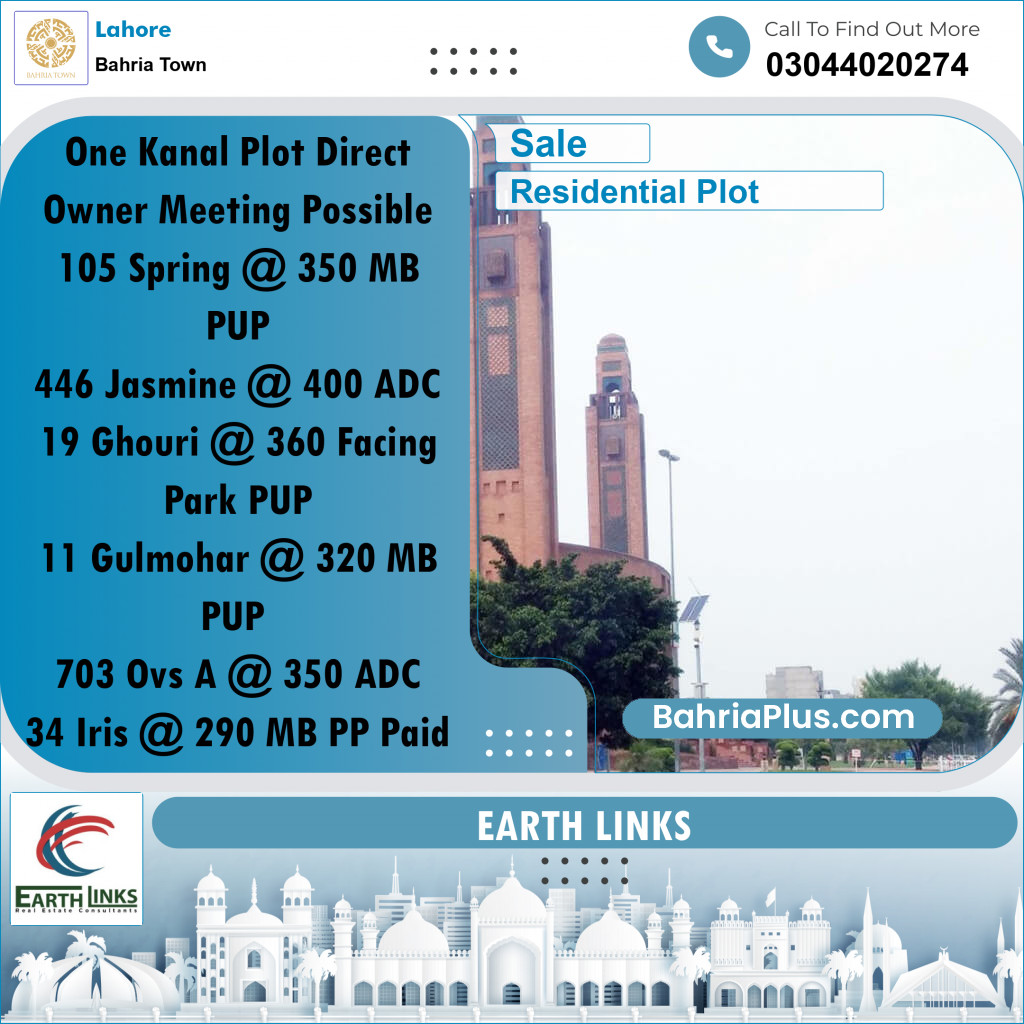 1 Kanal Residential Plot for Sale in Bahria Town, Lahore - (BP-264867)