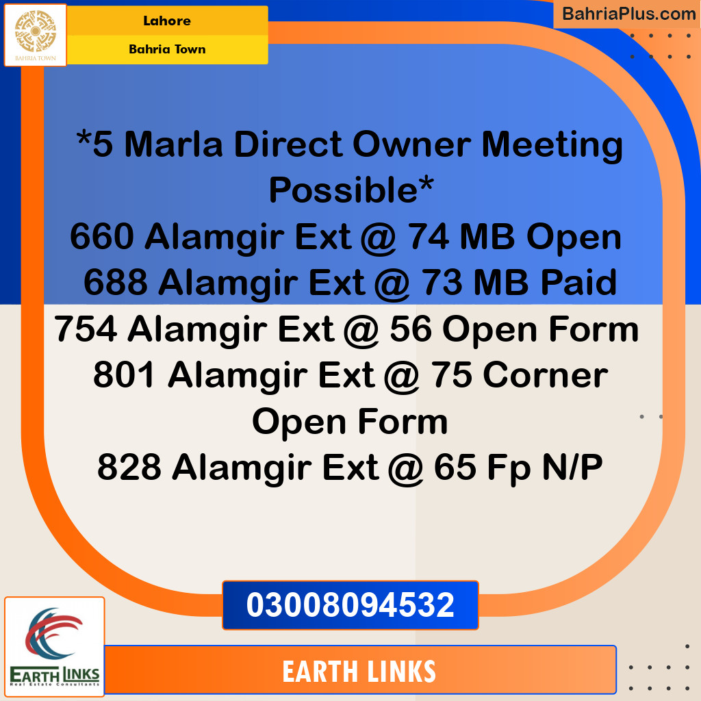 5 Marla Residential Plot for Sale in Bahria Town, Lahore - (BP-264878)