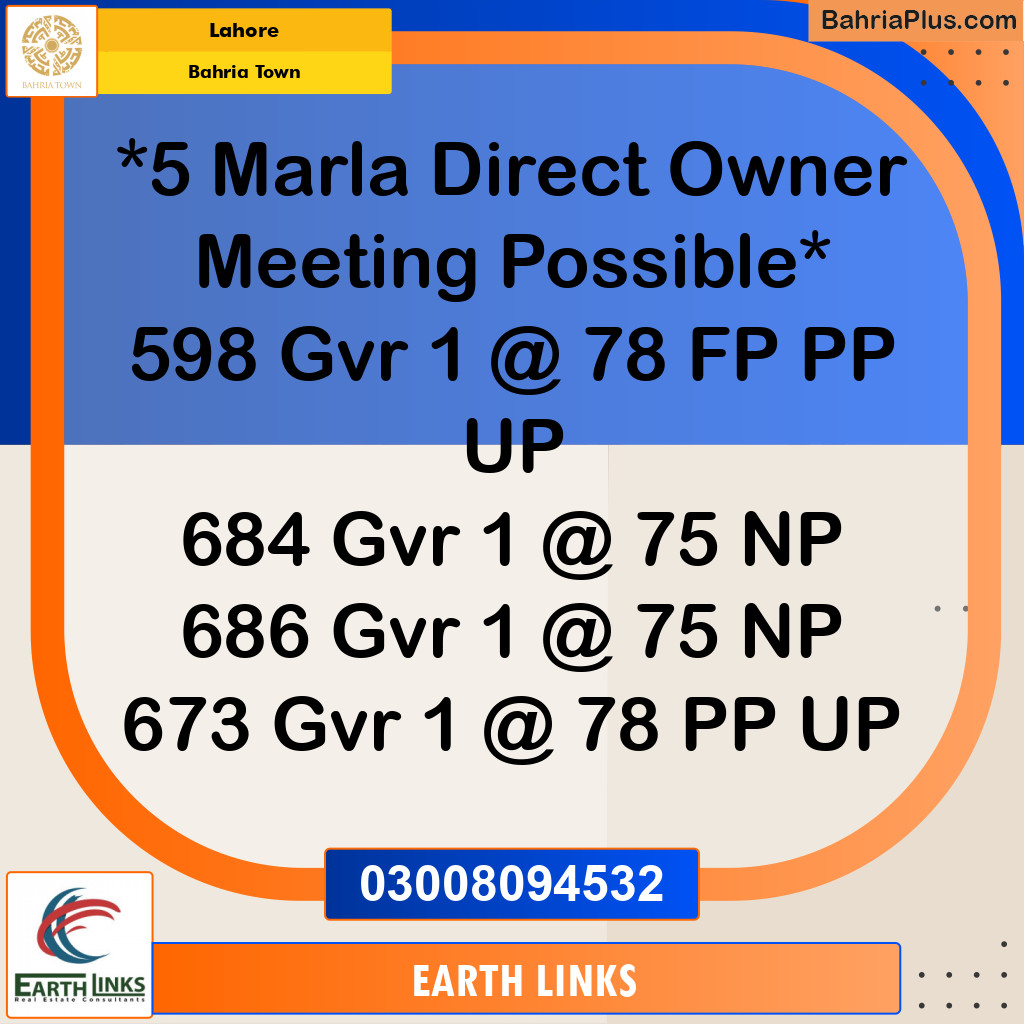 5 Marla Residential Plot for Sale in Bahria Town, Lahore - (BP-264880)