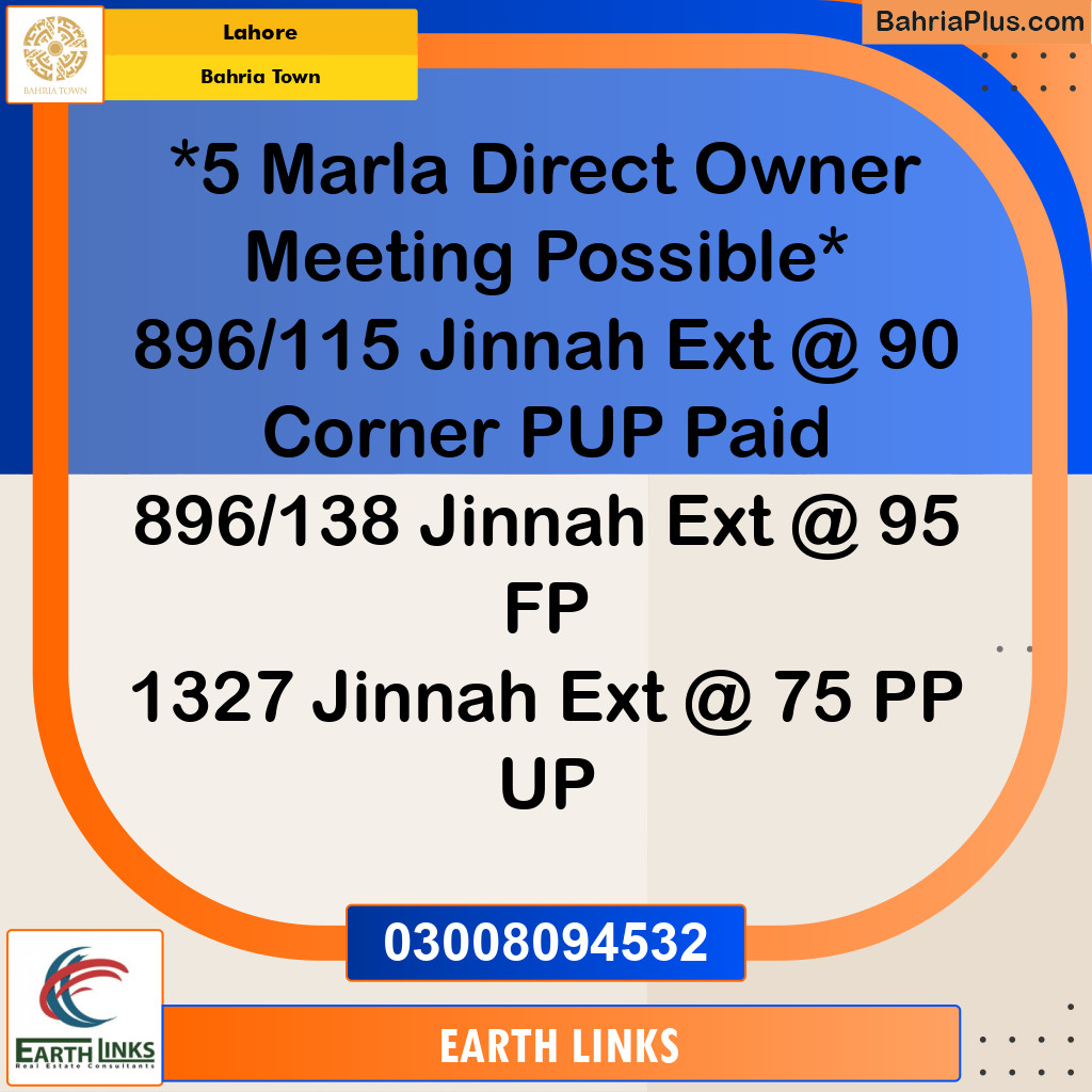 5 Marla Residential Plot for Sale in Bahria Town, Lahore - (BP-264885)