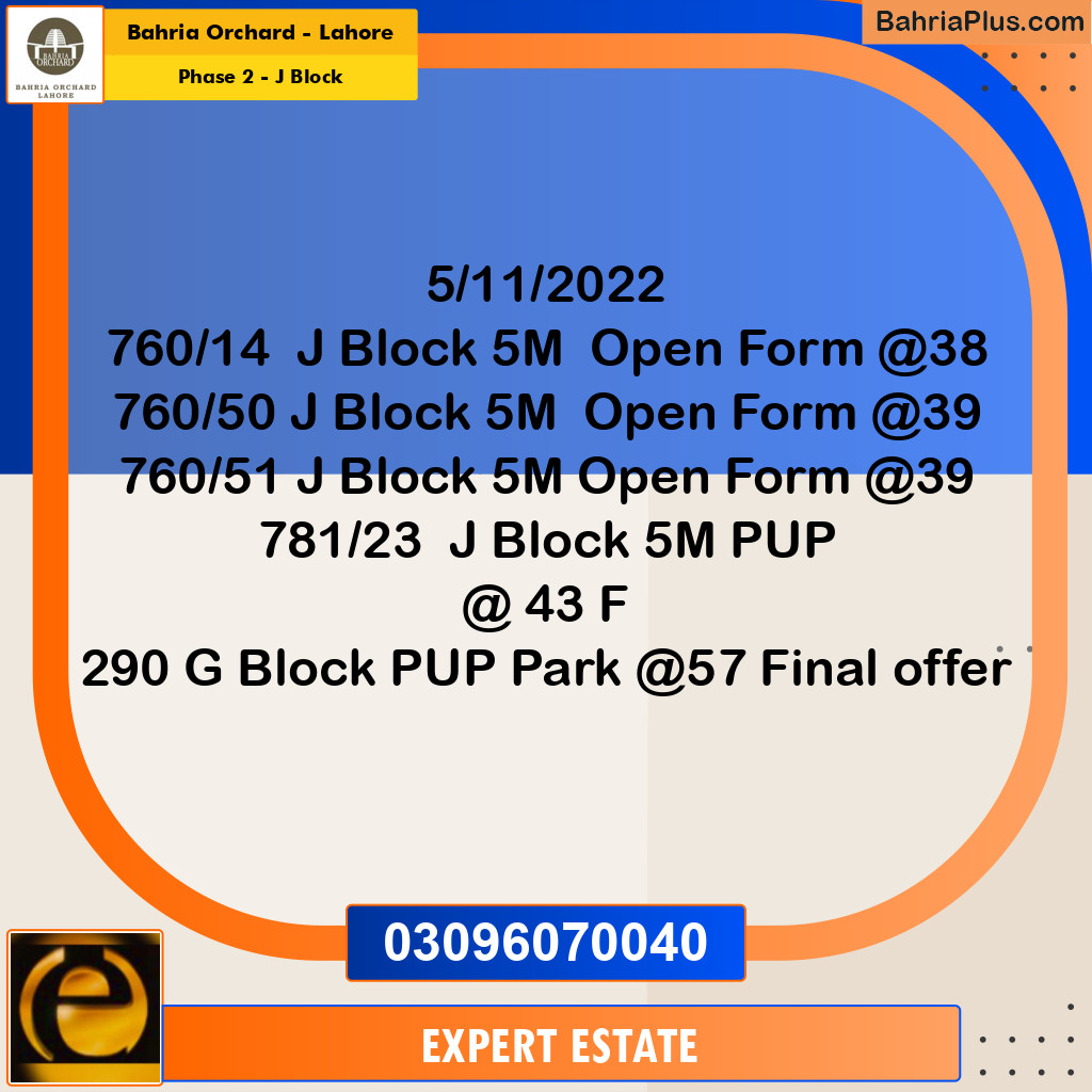 5 Marla Residential Plot for Sale in Phase 2 - J Block -  Bahria Orchard, Lahore - (BP-264924)