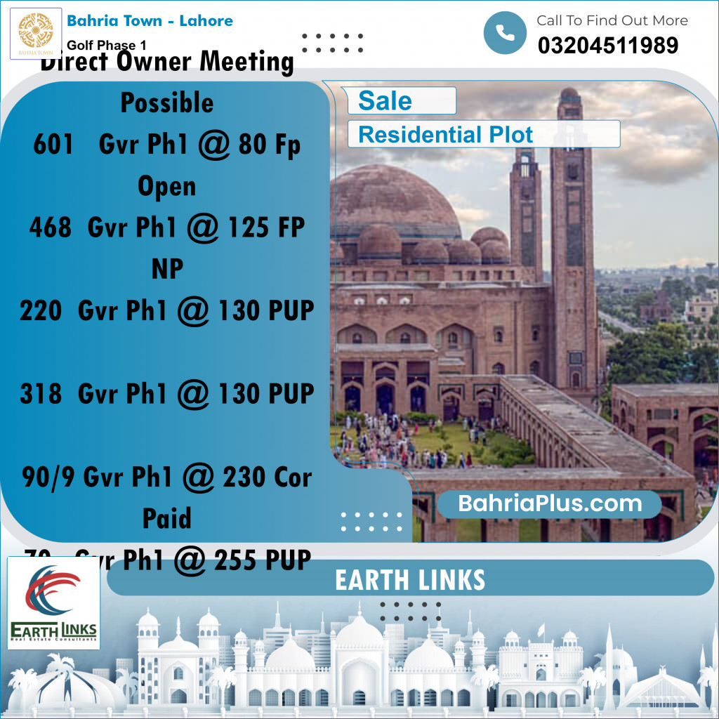 5 Marla Residential Plot for Sale in Golf Phase 1 -  Bahria Town, Lahore - (BP-264935)