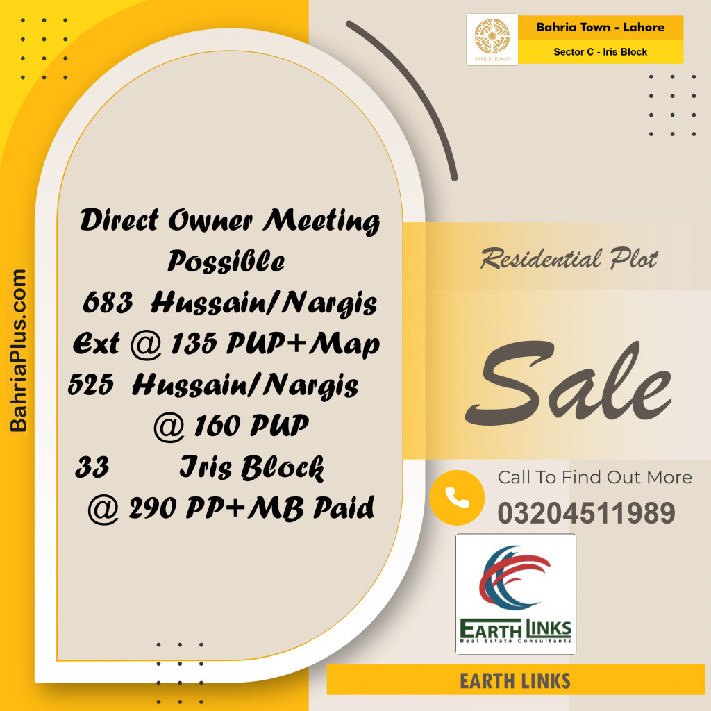 1 Kanal Residential Plot for Sale in Sector C - Iris Block -  Bahria Town, Lahore - (BP-264939)