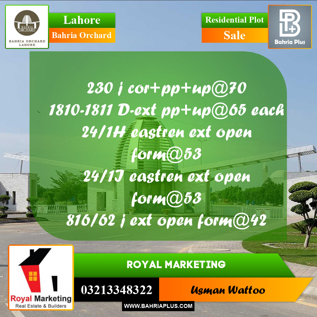 Residential Plot for Sale in Bahria Orchard, Lahore - (BP-264945)