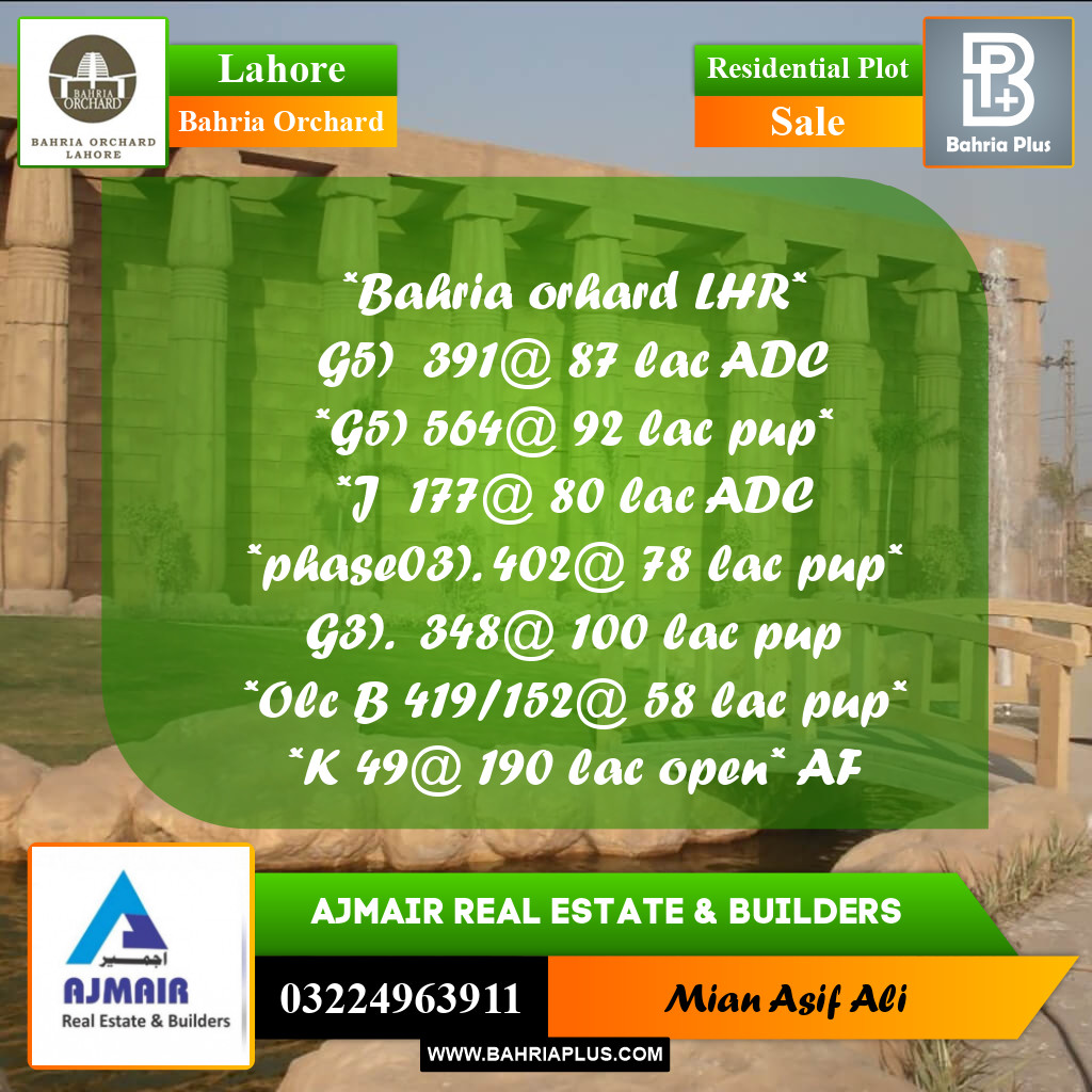Residential Plot for Sale in Bahria Orchard, Lahore - (BP-264963)