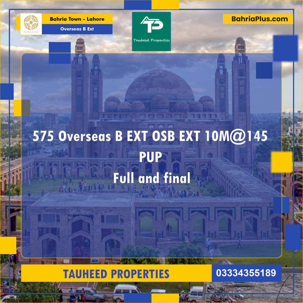 10 Marla Residential Plot for Sale in Overseas B Ext -  Bahria Town, Lahore - (BP-264989)