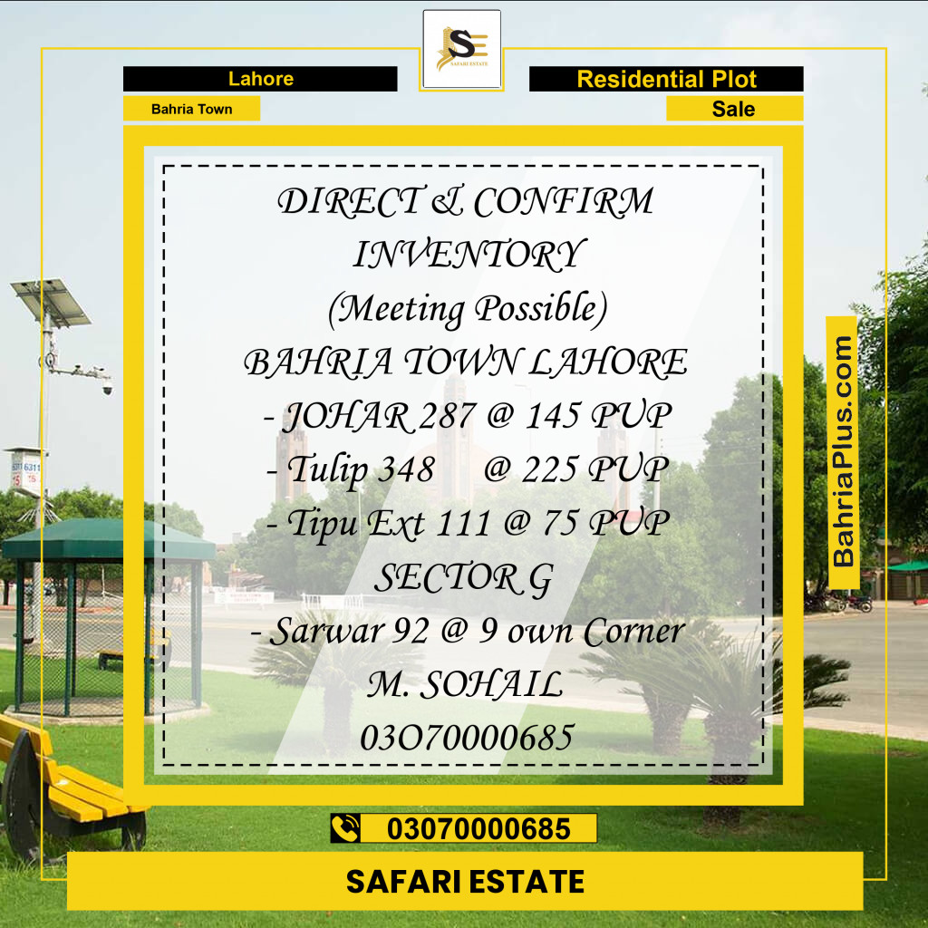 Residential Plot for Sale in Bahria Town, Lahore - (BP-265110)