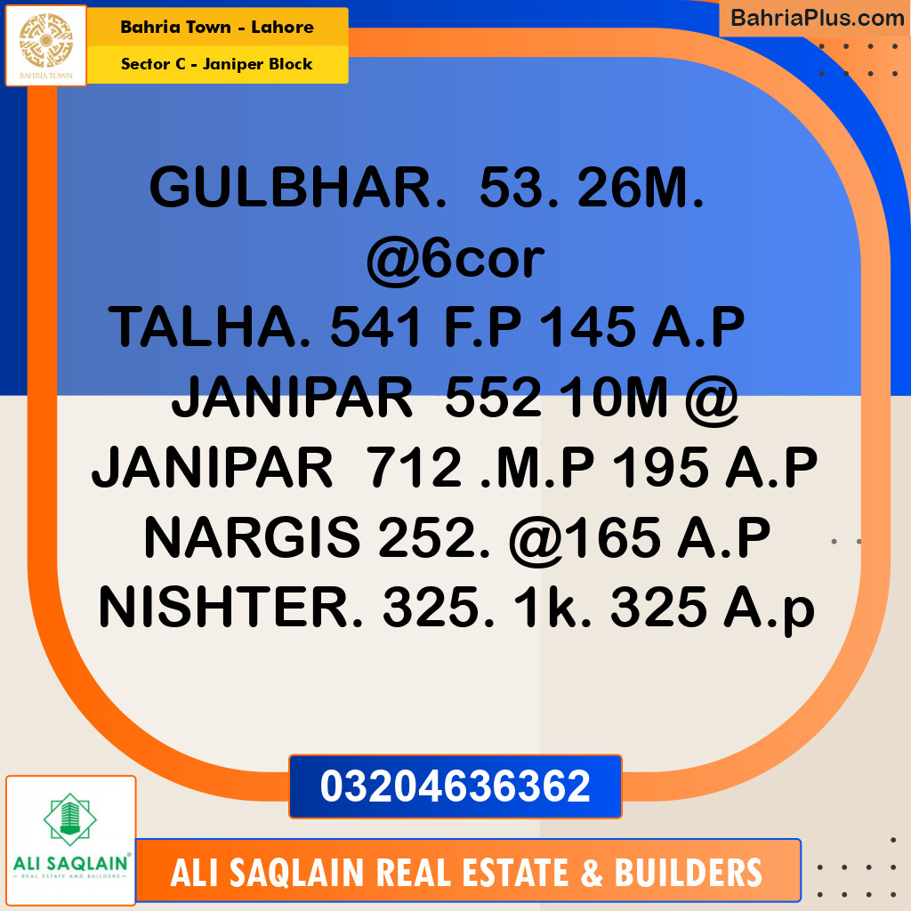 Residential Plot for Sale in Sector C - Janiper Block -  Bahria Town, Lahore - (BP-265117)