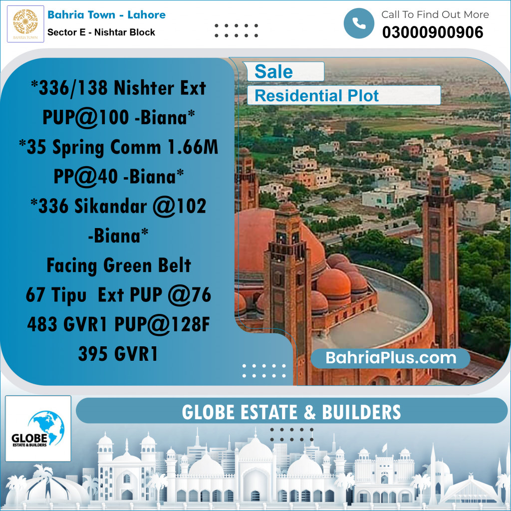 Residential Plot for Sale in Sector E - Nishtar Block -  Bahria Town, Lahore - (BP-265118)