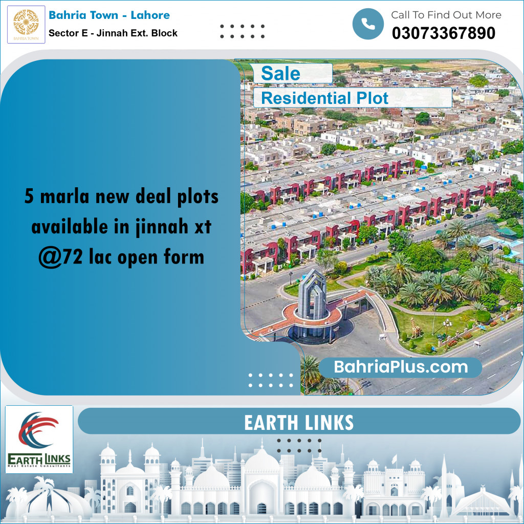 5 Marla Residential Plot for Sale in Sector E - Jinnah Ext. Block -  Bahria Town, Lahore - (BP-265121)