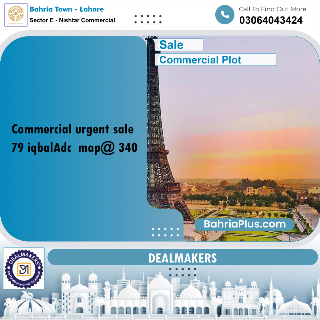 5 Marla Commercial Plot for Sale in Sector E - Nishtar Commercial -  Bahria Town, Lahore - (BP-265154)