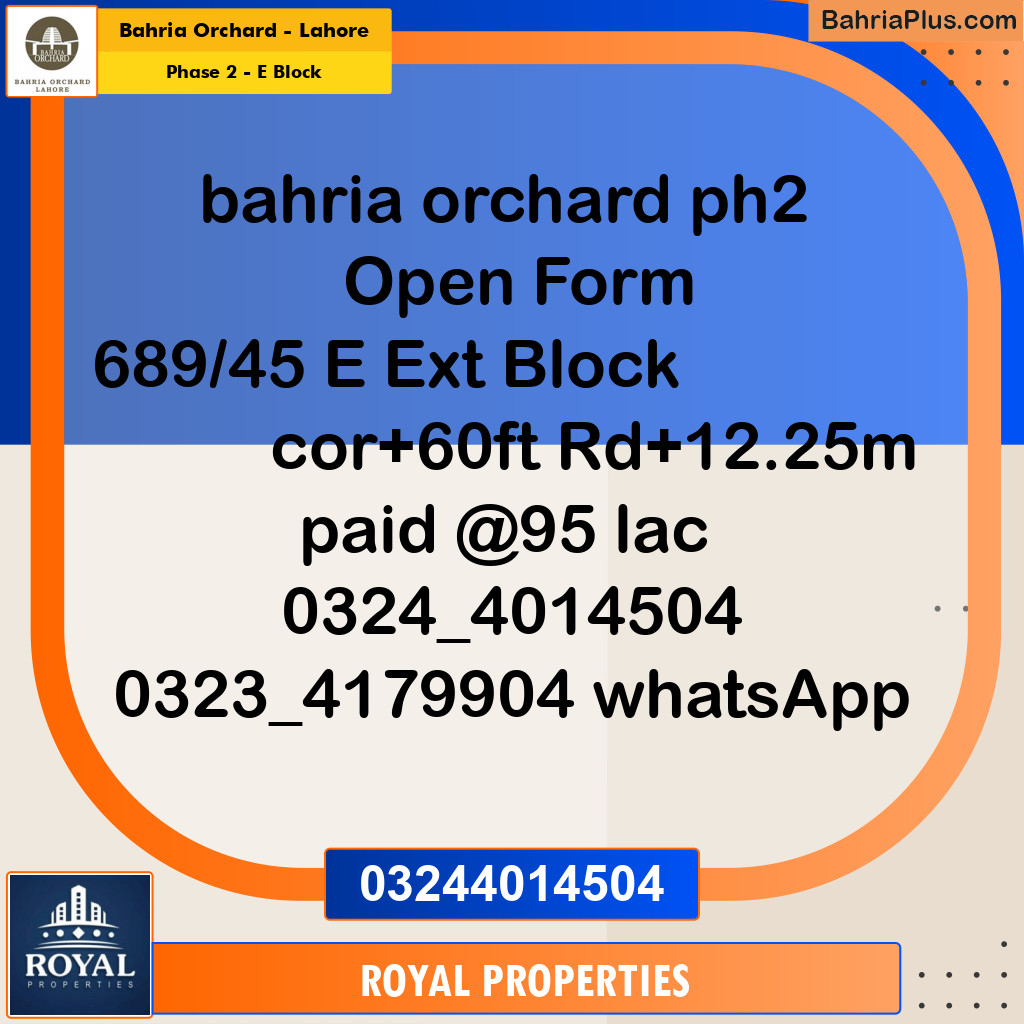 Residential Plot for Sale in Phase 2 - E Block -  Bahria Orchard, Lahore - (BP-265181)