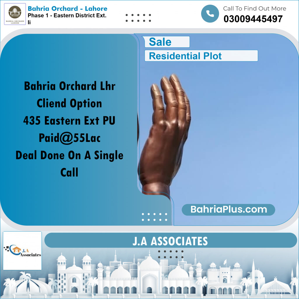 5 Marla Residential Plot for Sale in Phase 1 - Eastern District Ext. II -  Bahria Orchard, Lahore - (BP-265194)