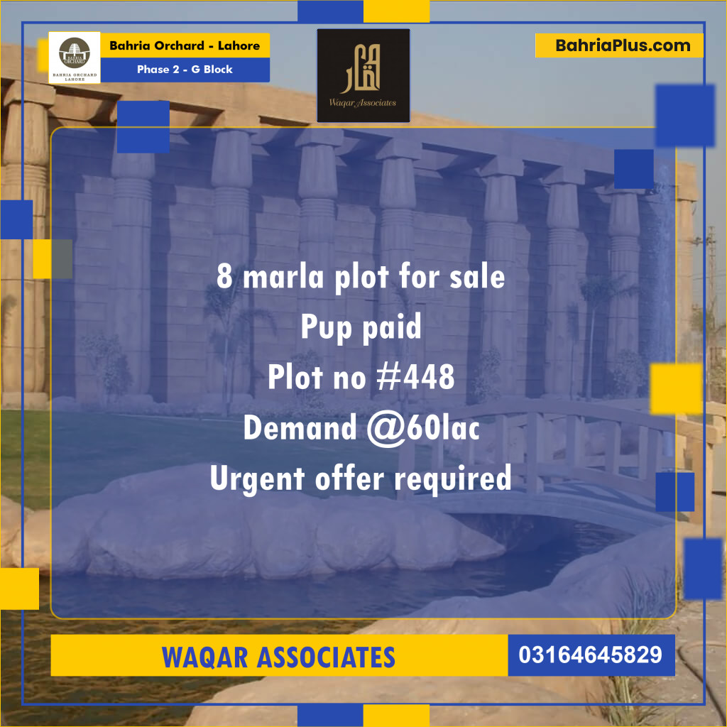 8 Marla Residential Plot for Sale in Phase 2 - G Block -  Bahria Orchard, Lahore - (BP-265211)