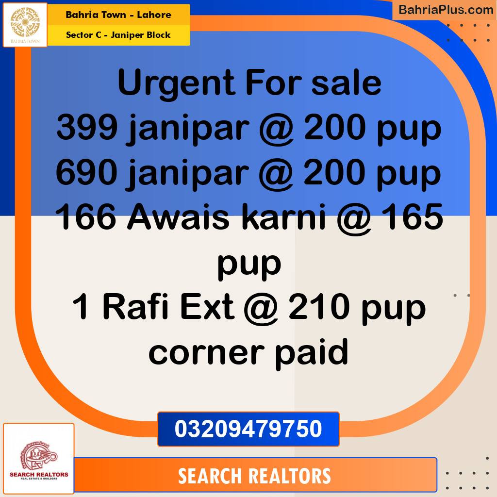 10 Marla Residential Plot for Sale in Sector C - Janiper Block -  Bahria Town, Lahore - (BP-265233)