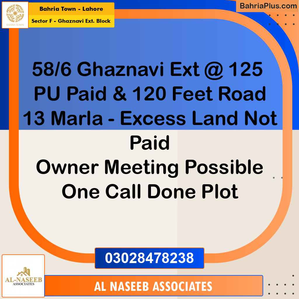 13 Marla Residential Plot for Sale in Sector F - Ghaznavi Ext. Block -  Bahria Town, Lahore - (BP-265234)