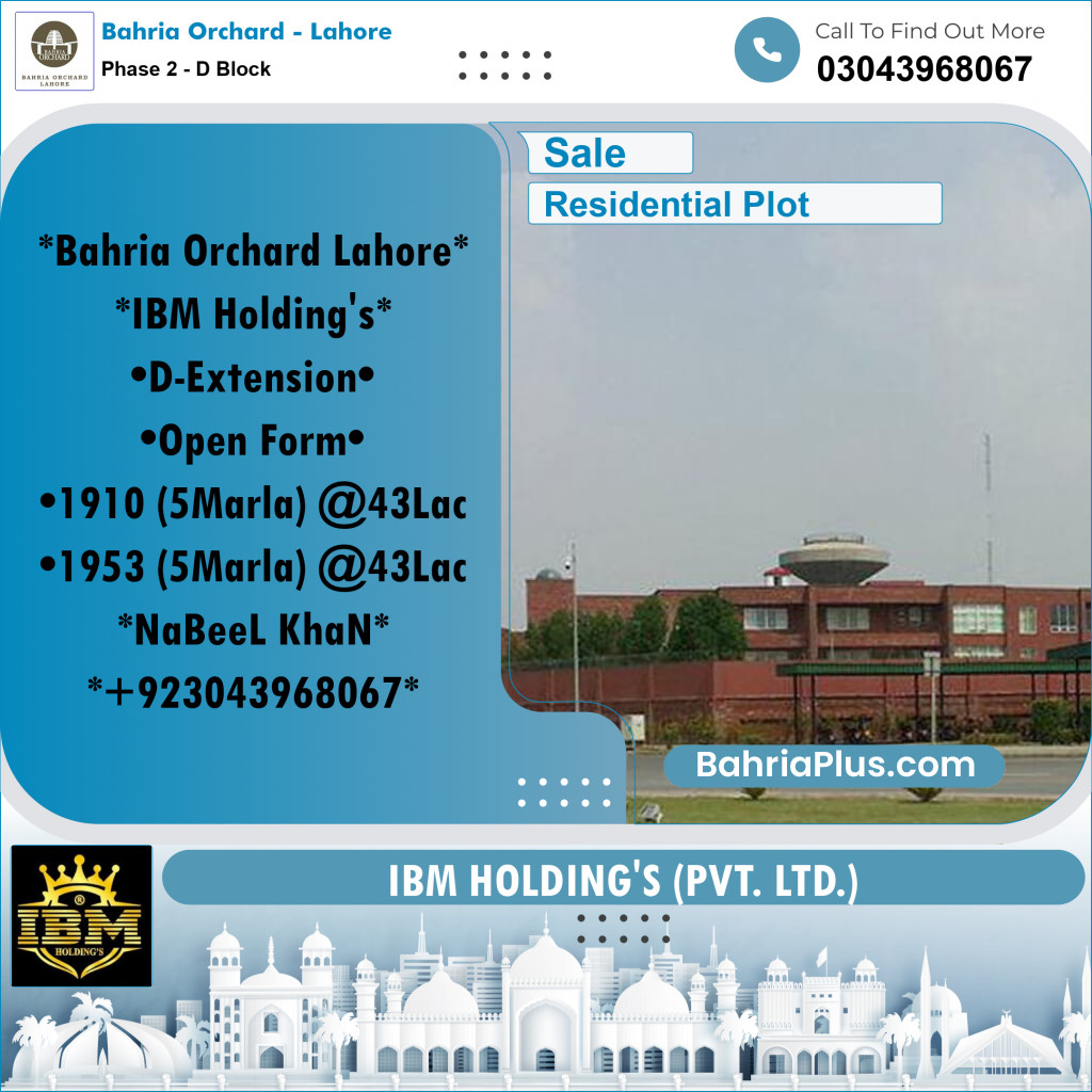 5 Marla Residential Plot for Sale in Phase 2 - D Block -  Bahria Orchard, Lahore - (BP-265262)