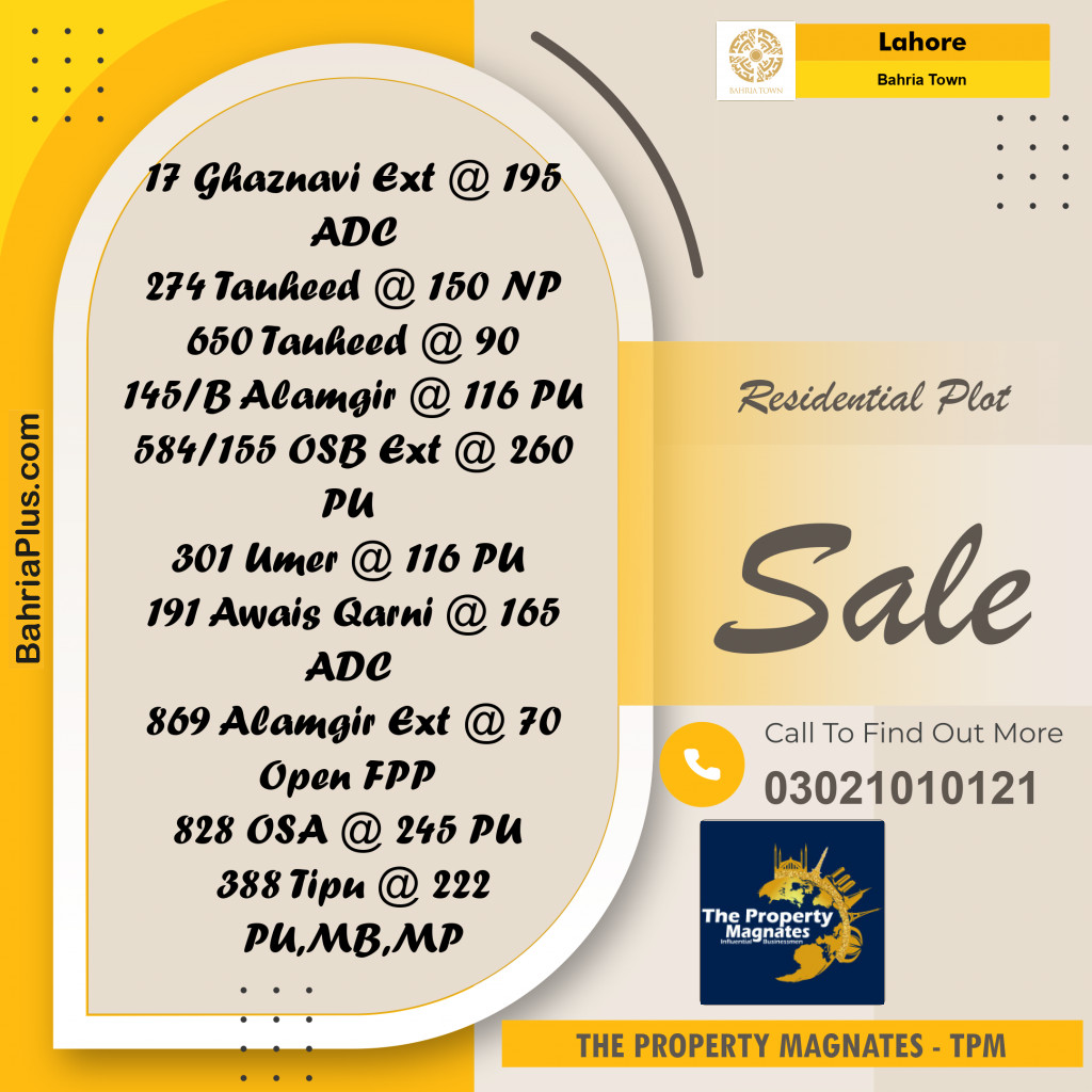 Residential Plot for Sale in Bahria Town, Lahore - (BP-265285)