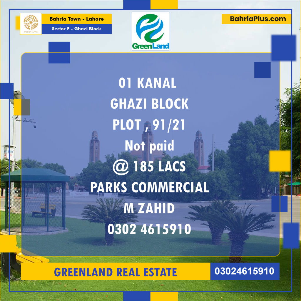 Residential Plot for Sale in Sector F - Ghazi Block -  Bahria Town, Lahore - (BP-265297)