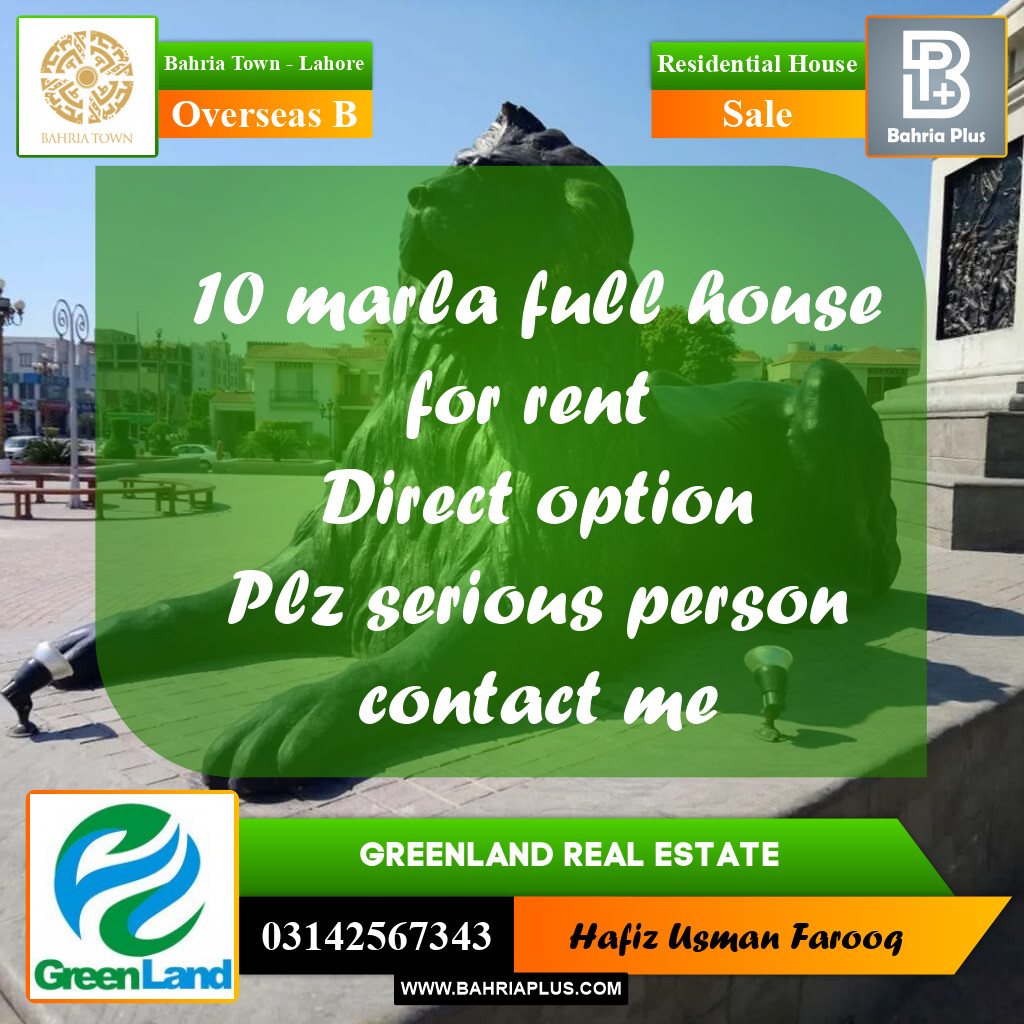 10 Marla Residential House for Sale in Overseas B -  Bahria Town, Lahore - (BP-265305)
