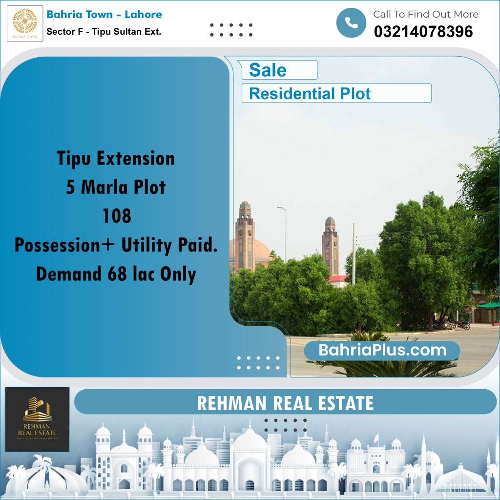 5 Marla Residential Plot for Sale in Sector F - Tipu Sultan Ext. -  Bahria Town, Lahore - (BP-265319)