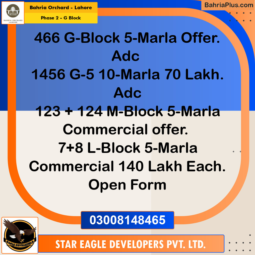 5 Marla Residential Plot for Sale in Phase 2 - G Block -  Bahria Orchard, Lahore - (BP-265351)