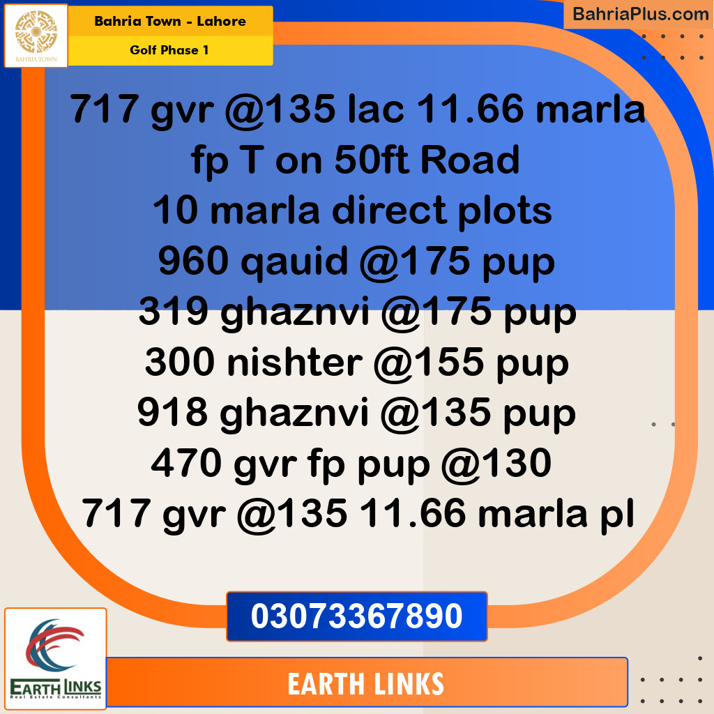 12 Marla Residential Plot for Sale in Golf Phase 1 -  Bahria Town, Lahore - (BP-265363)