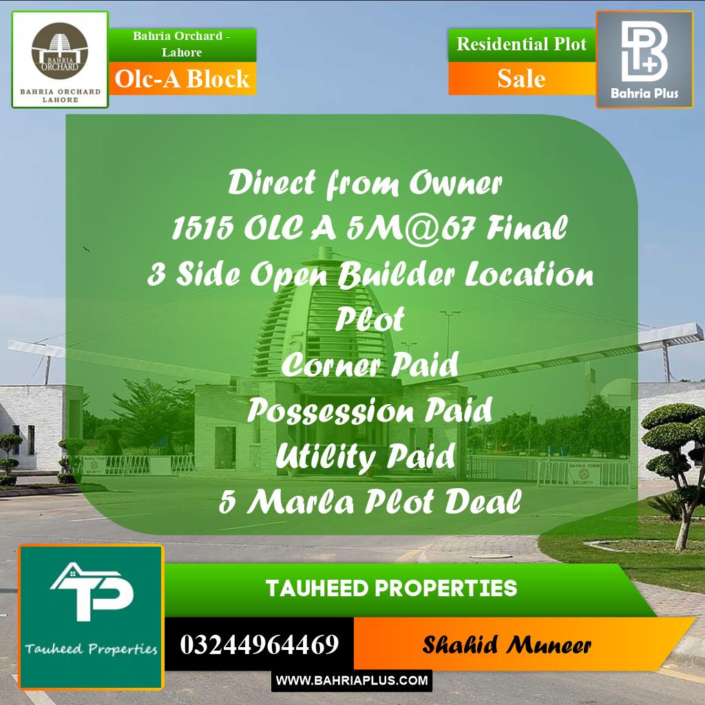 5 Marla Residential Plot for Sale in OLC-A Block -  Bahria Orchard, Lahore - (BP-265387)