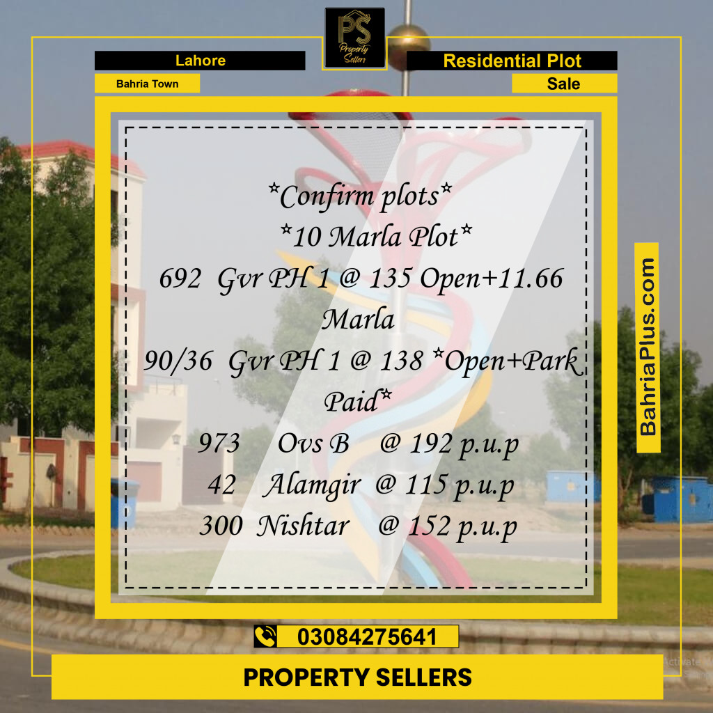 Residential Plot for Sale in Bahria Town, Lahore - (BP-265413)