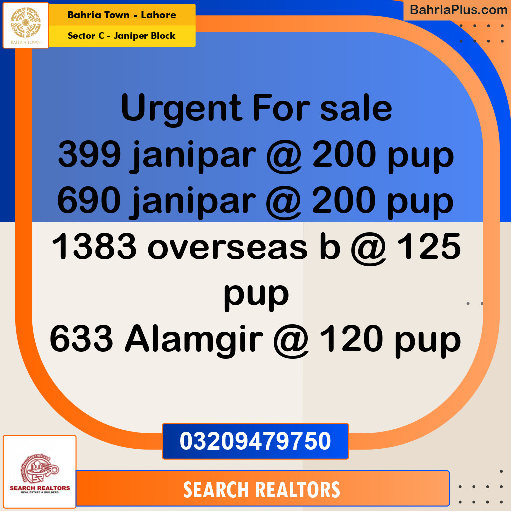 10 Marla Residential Plot for Sale in Sector C - Janiper Block -  Bahria Town, Lahore - (BP-265445)