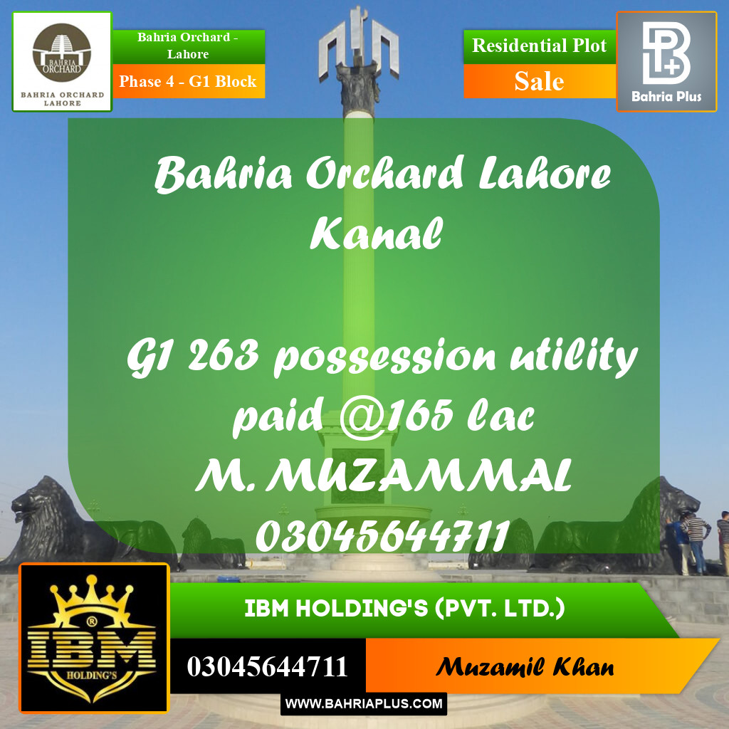 1 Kanal Residential Plot for Sale in Phase 4 - G1 Block -  Bahria Orchard, Lahore - (BP-265474)