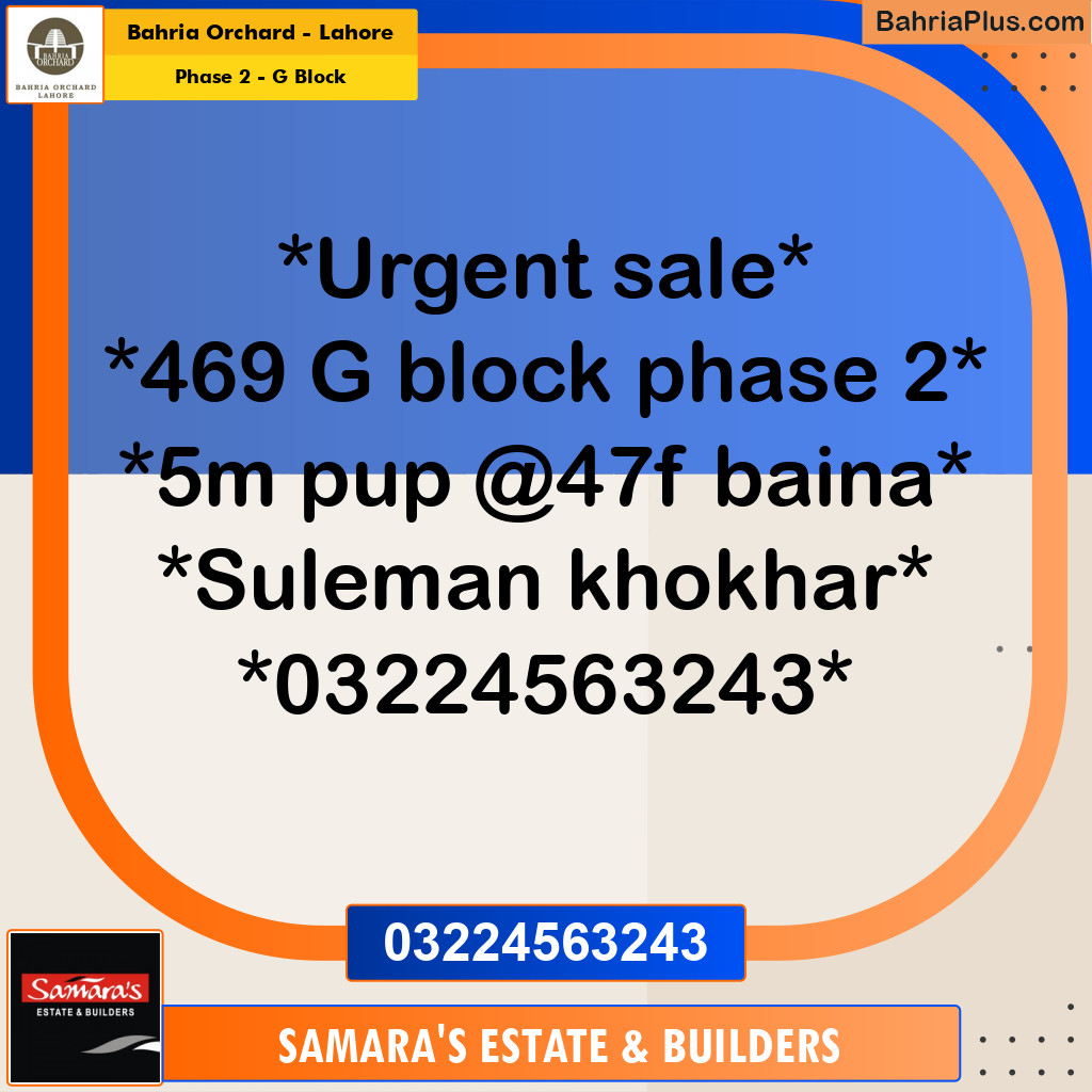 5 Marla Residential Plot for Sale in Phase 2 - G Block -  Bahria Orchard, Lahore - (BP-265498)