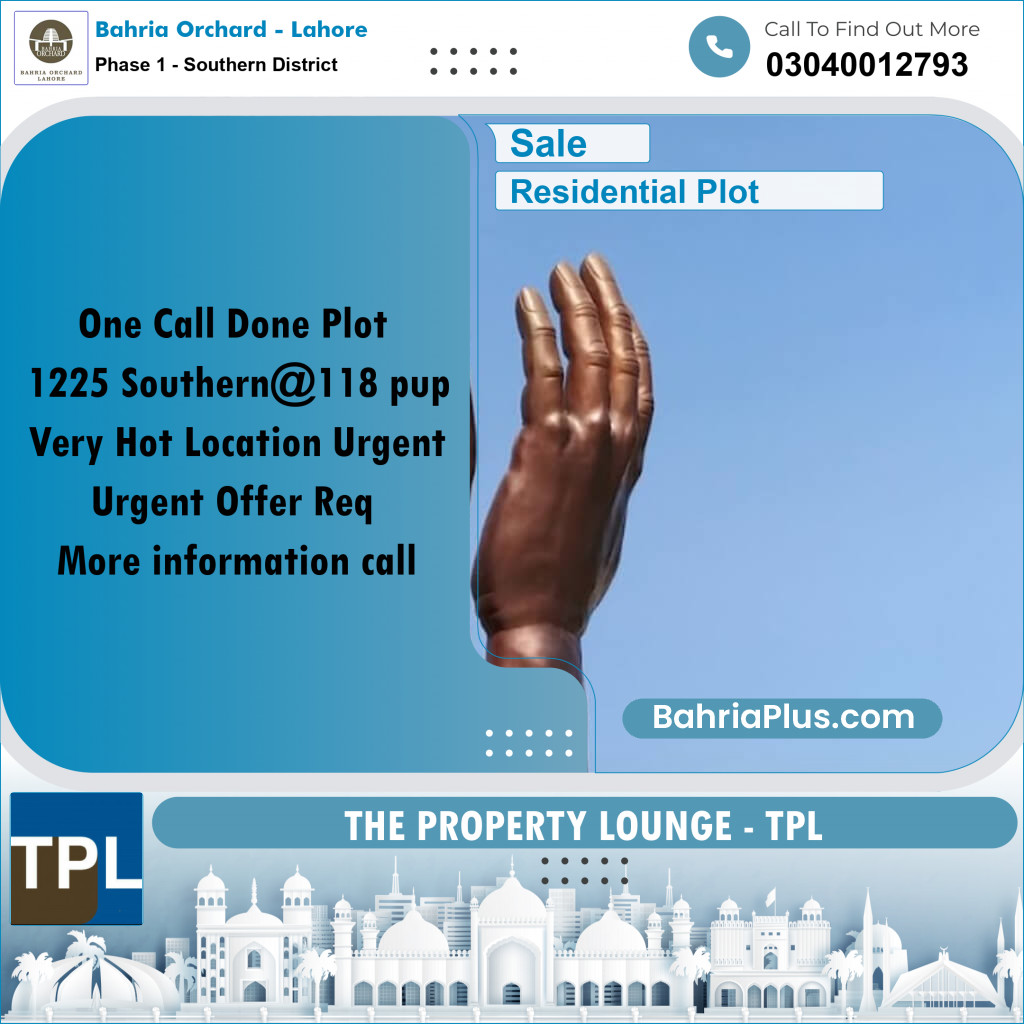 10 Marla Residential Plot for Sale in Phase 1 - Southern District -  Bahria Orchard, Lahore - (BP-265598)