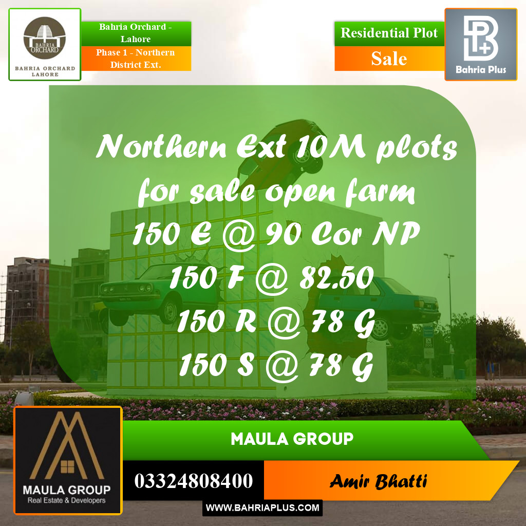 10 Marla Residential Plot for Sale in Phase 1 - Northern District Ext. -  Bahria Orchard, Lahore - (BP-265604)