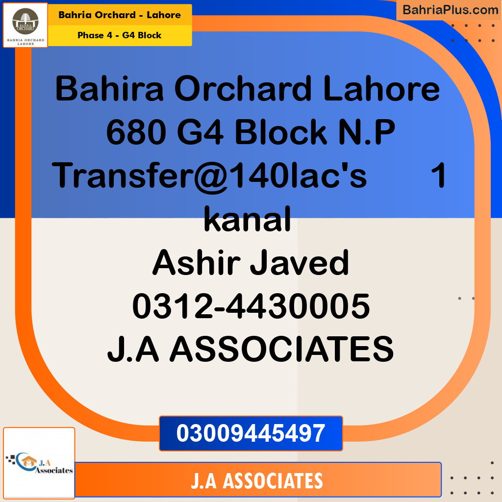 1 Kanal Residential Plot for Sale in Phase 4 - G4 Block -  Bahria Orchard, Lahore - (BP-265613)