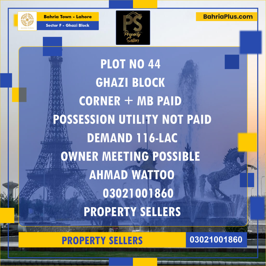 10 Marla Residential Plot for Sale in Sector F - Ghazi Block -  Bahria Town, Lahore - (BP-265614)