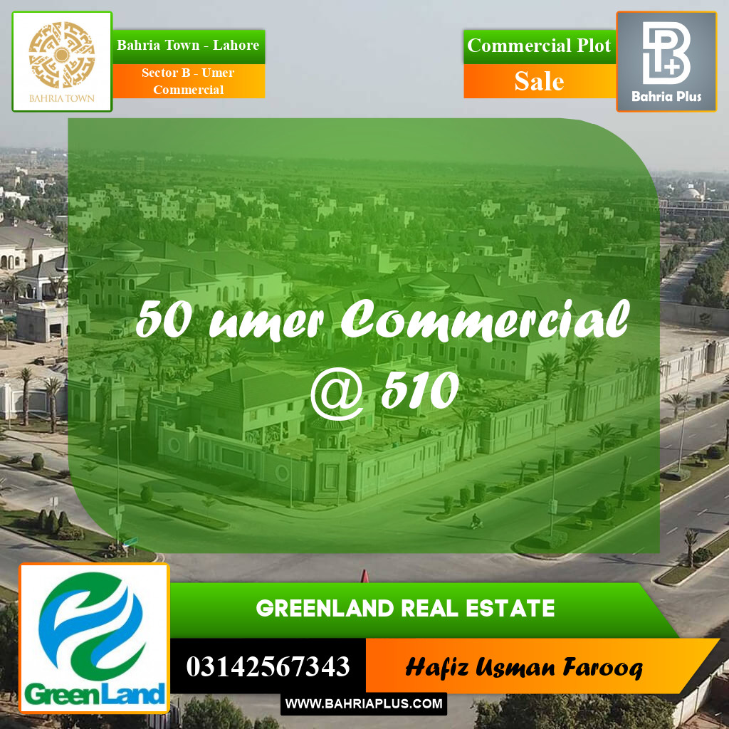 8 Marla Commercial Plot for Sale in Sector B - Umer Commercial -  Bahria Town, Lahore - (BP-265624)