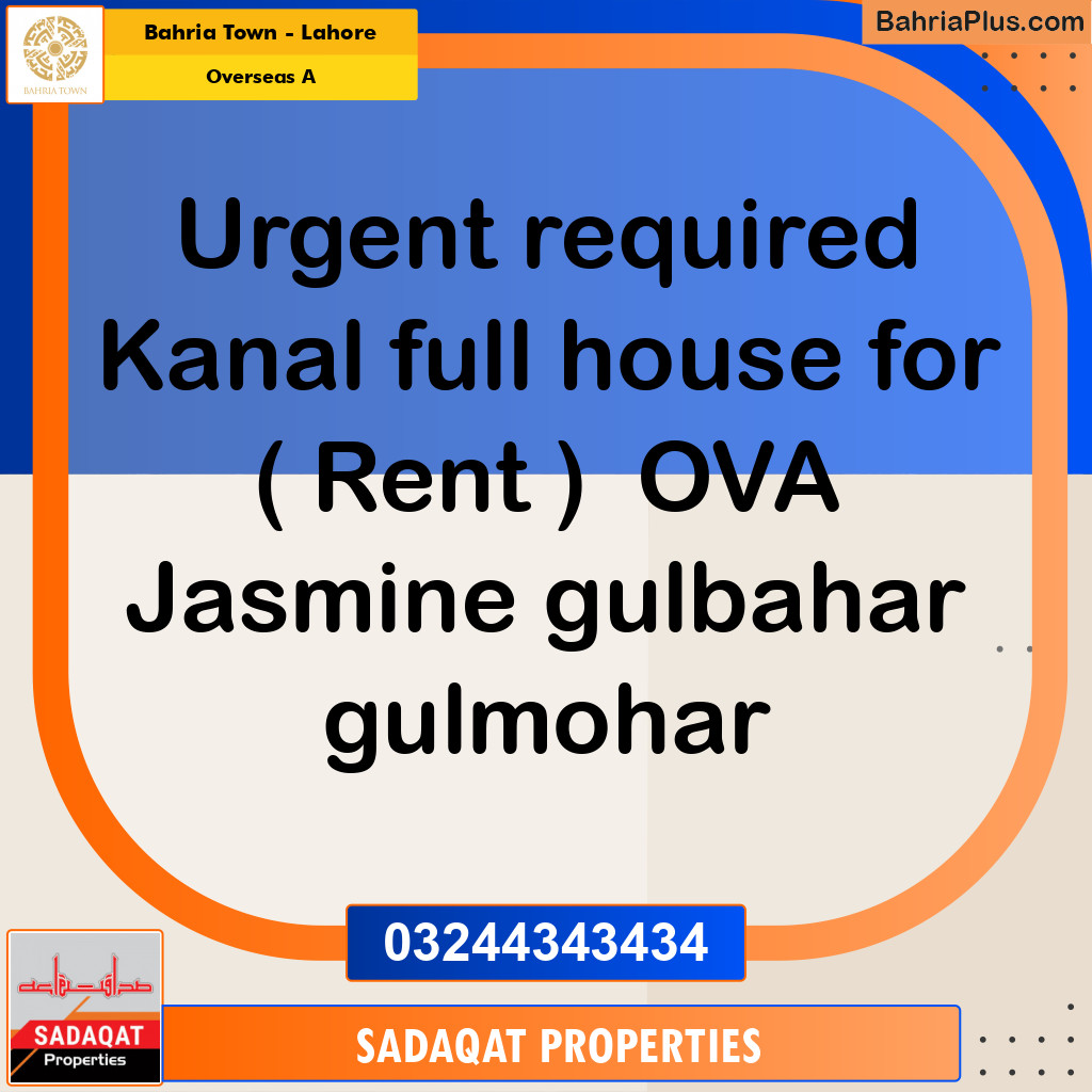 1 Kanal Residential House for Rent in Overseas A -  Bahria Town, Lahore - (BP-265672)