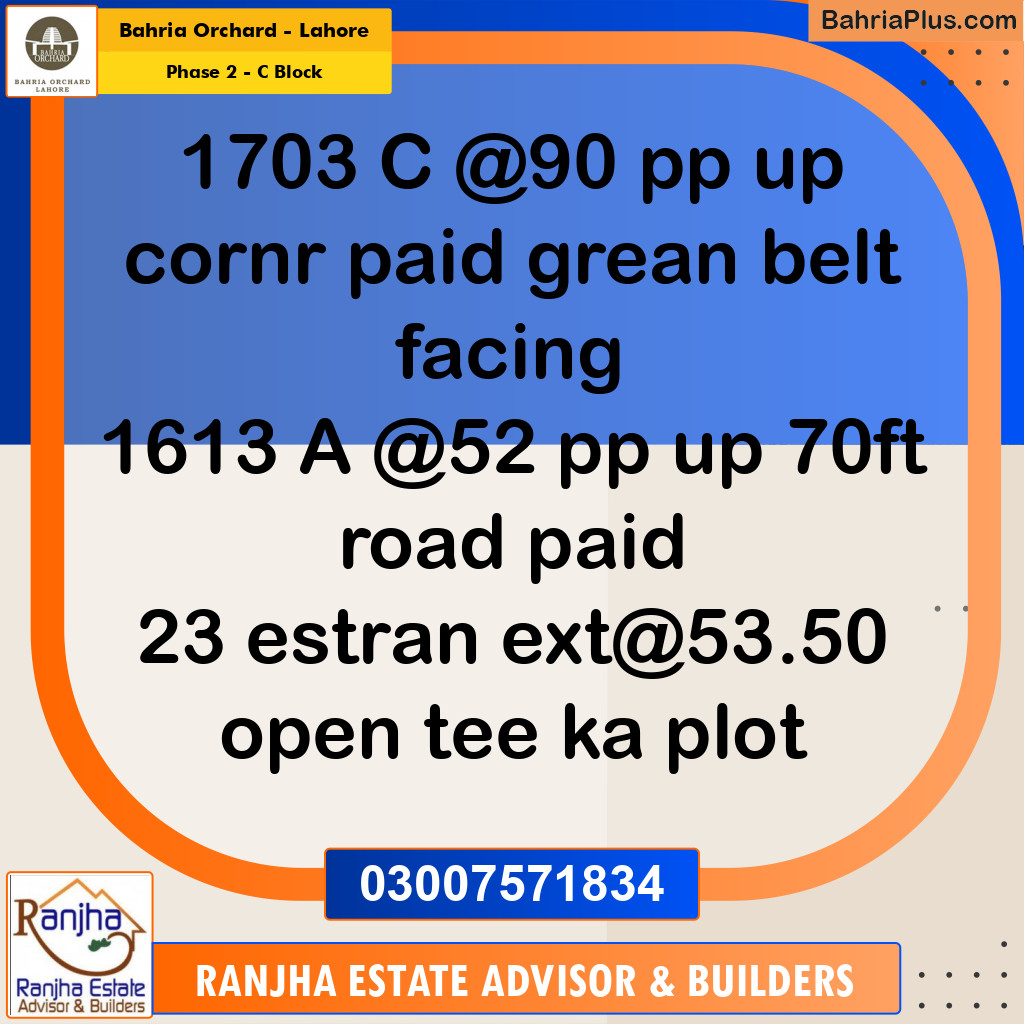 8 Marla Residential Plot for Sale in Phase 2 - C Block -  Bahria Orchard, Lahore - (BP-265683)