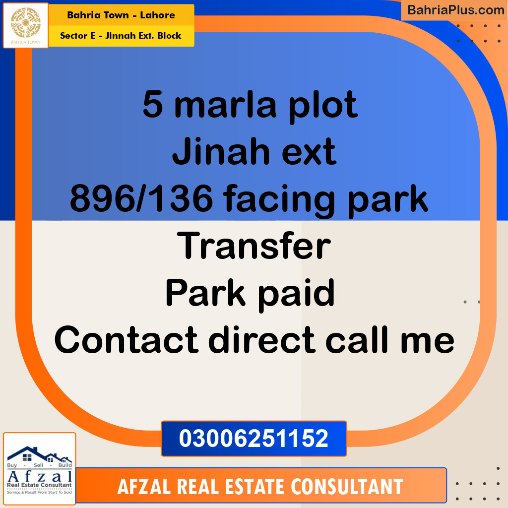 5 Marla Residential Plot for Sale in Sector E - Jinnah Ext. Block -  Bahria Town, Lahore - (BP-265719)