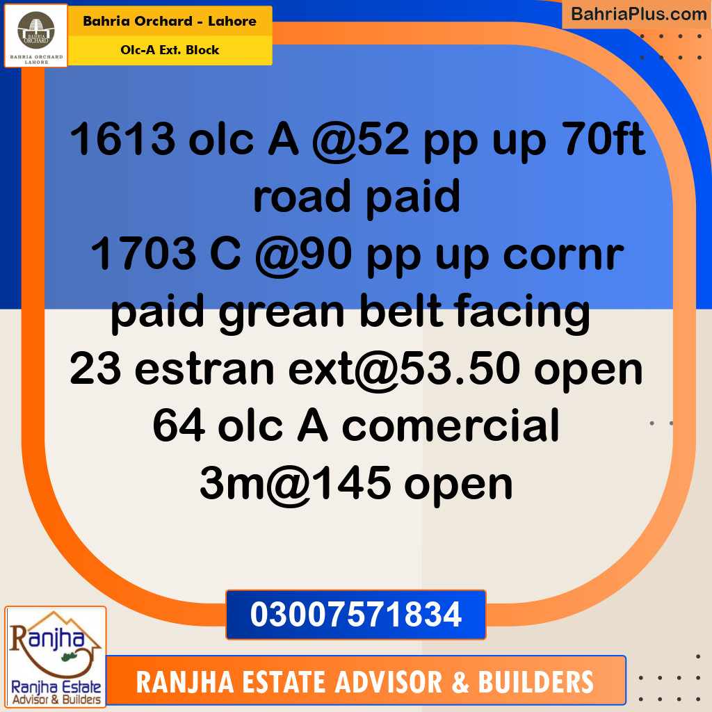 5 Marla Residential Plot for Sale in OLC-A Ext. Block -  Bahria Orchard, Lahore - (BP-265745)