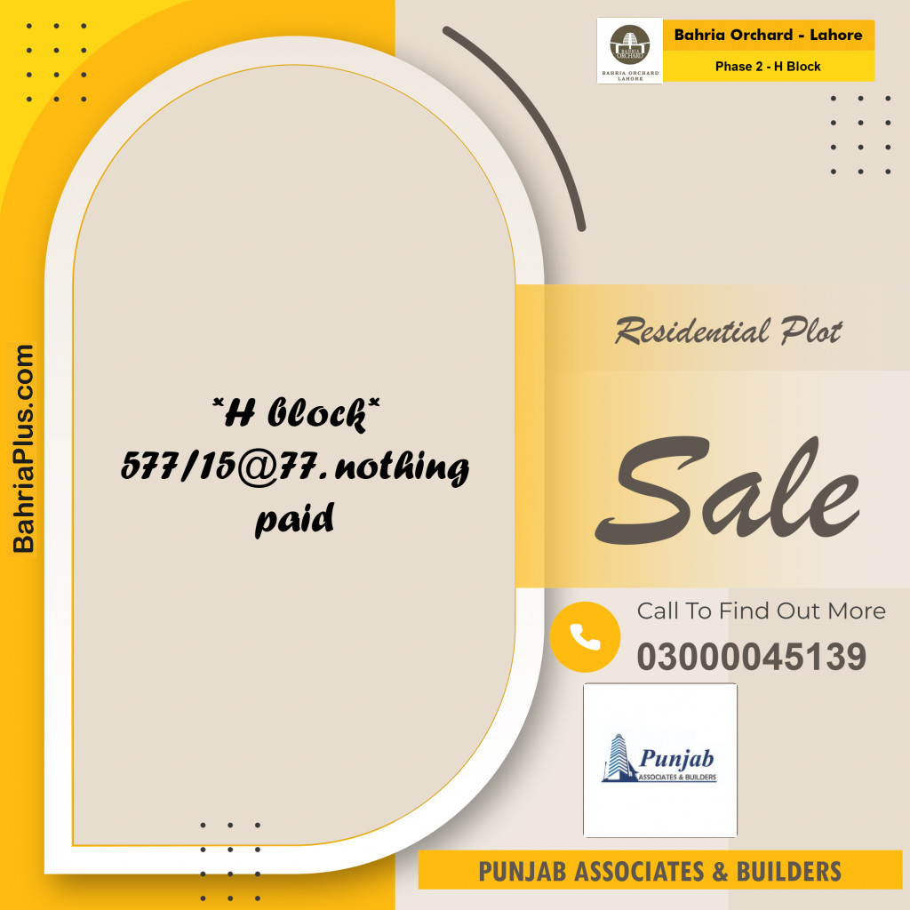 8 Marla Residential Plot for Sale in Phase 2 - H Block -  Bahria Orchard, Lahore - (BP-265779)