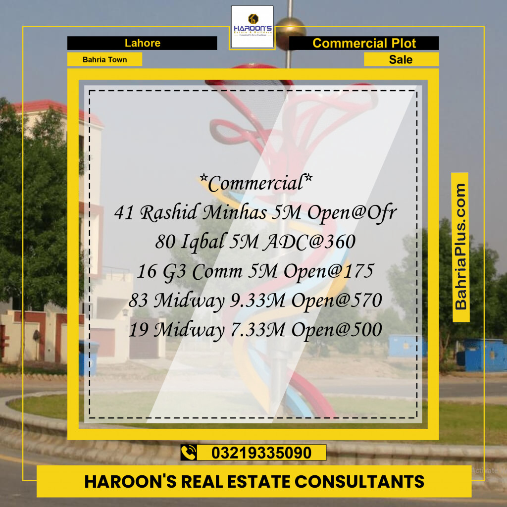 Commercial Plot for Sale in Bahria Town, Lahore - (BP-265802)