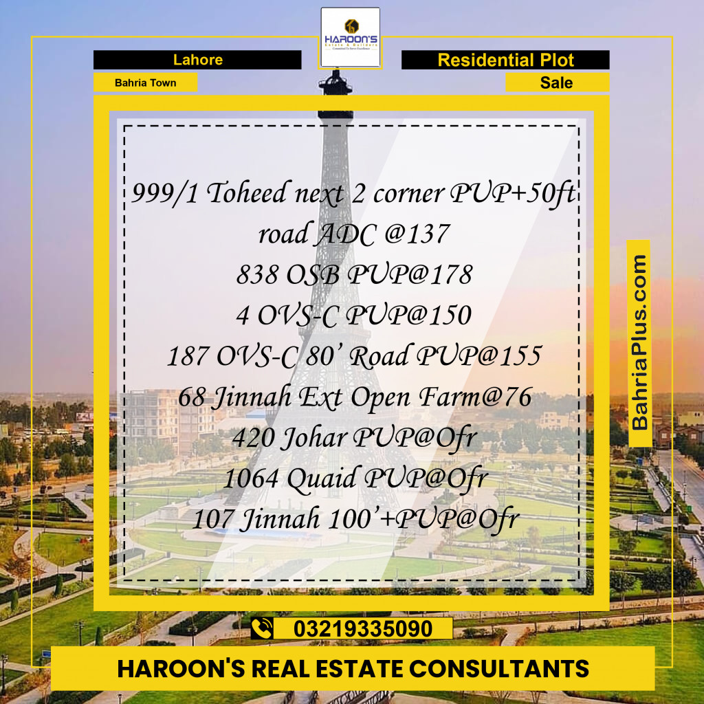 Residential Plot for Sale in Bahria Town, Lahore - (BP-265804)