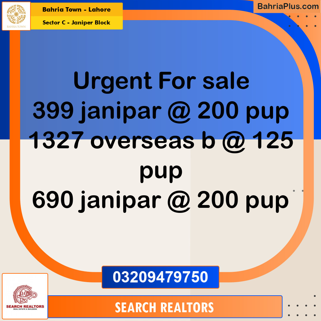 10 Marla Residential Plot for Sale in Sector C - Janiper Block -  Bahria Town, Lahore - (BP-265805)