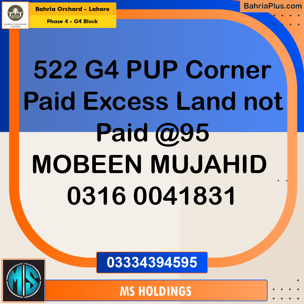 10 Marla Residential Plot for Sale in Phase 4 - G4 Block -  Bahria Orchard, Lahore - (BP-265839)