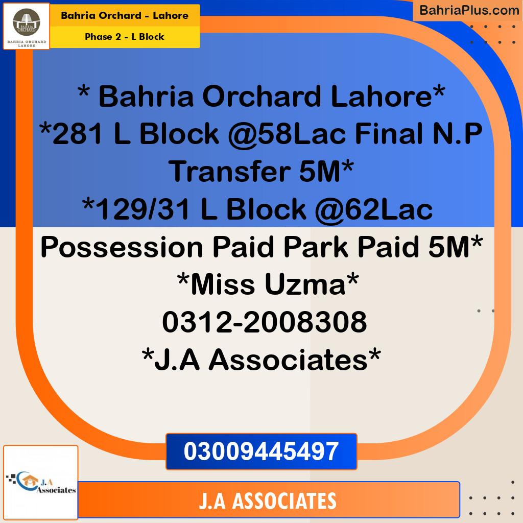 5 Marla Residential Plot for Sale in Phase 2 - L Block -  Bahria Orchard, Lahore - (BP-265843)